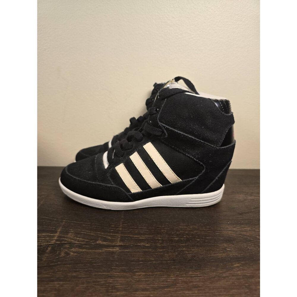 RARE Adidas Neo Super Wedge Black Pink Lace Up Women's Shoes Size 6